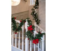 Pre-Lit LED Christmas Garland With Pinecones And Poinsettia Marco Paul Green One Size