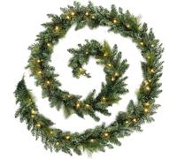 Pre-Lit Long Christmas Garland Illuminated with 60 Warm LED Lights, Green, 18FT, 5.4M