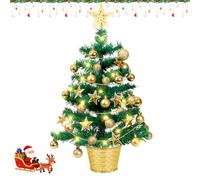 Pre-Lit Mini Christmas Tree, 50cm Artificial Small Xmas Trees, Tabletop Tiny Christmas Pine Trees Battery Operated with Ornaments Base for Desk Home Party Holiday Display Indoor Decorations