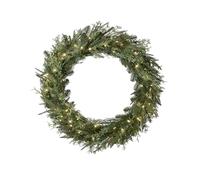 Pre-Lit Natural Fir Wreath, 76 cm - 675 PE Tips, 100 Warm White Micro-Wire LEDs, Battery Box with 8-Function Controller, Timer, 30 cm Lead Wire