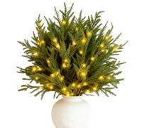 Pre-Lit Pine Stems 5 Pack, Battery Operated N-orfolk Pine Branches With LED Lights, Realistic Artificial Greenery For DIY Wreaths & Vase Fillers