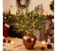 Pre-Lit Pine Stems,Illuminated Norfolk Pine Branches, Realistic Norfolk Pines Stems,Xmas Artificial Pines Needles Branches Garland for DIY Wreaths, Vase Fillers, Indoor Outdoor Decor