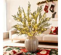 Pre-Lit Pine Stems,Illuminated Norfolk Pine Branches, Realistic Norfolk Pines Stems,Xmas Artificial Pines Needles Branches Garland for DIY Wreaths, Vase Fillers, Indoor Outdoor Decor