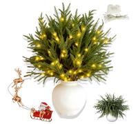 Pre-Lit Pine Stems, Lighted Norfolk Pine Branches, Christmas Realistic Norfolk Pines Stems, Prelit Pines Stemss Twinkle for DIY Wreaths, Vase Fillers, Indoor Outdoor Decor (12 PCS)