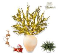 Pre-Lit Pine Stems, Lighted Norfolk Pine Branches, Christmas Realistic Norfolk Pines Stems, Prelit Pines Stemss Twinkle for DIY Wreaths, Vase Fillers, Indoor Outdoor Decor (4 PCS)