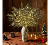 Pre-Lit Pine Stems,Lighted Norfolk Pine Branches,Pre Lit Norfolk P-ine Stems,Realistic N-orfolk P-ine S-tems,Christmas Artificial Pines Needles Branches Garland for DIY Wreaths,Vase Fillers