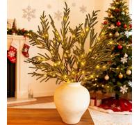 Pre-Lit Pine Stems,Lighted Norfolk Pine Branches, Pre Lit Realistic Norfolk Pines Stems, Christmas Artificial Pines Needles Branches Garland for DIY Wreaths, Vase Fillers, Indoor Outdoor Decor (14pcs)