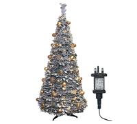Pre-Lit Pop Up Frosted Christmas Tree with Assorted Gold Baubles & Warm White LED Lights mysmartbuy White 7ft