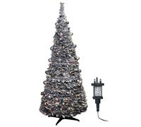 Pre-Lit Pop Up Frosted Christmas Tree with Assorted Silver Baubles & 150 Warm White LED Lights mysmartbuy White 7ft