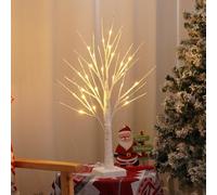 Pre Lit White Mini Christmas Xmas Tree Birch Twig Tree Ornament with 24 Warm White LEDs Lights USB or Battery Operated Tabletop Decoration for Christmas Home Party Wedding (60cm/2ft)
