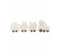 Pre-Lit Wooden Train Decoration - 50 cm, White Wooden Frame with 8 Warm White LED Lights