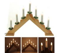 Pre-Lit Wooden Triangle Candle Bridge Window Table Christmas Decoration with 7 Candles - Size 41cm by Elex