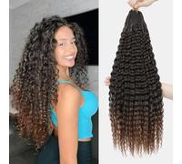 Pre Looped Boho Twist Crochet Hair 8 Packs 24 Inch Water Wave Micro Curly Braiding Hair Extensions Deep Wave Hair For Senegalese Twist Crochet Braids+Styling Tools (T30#, 24 inch(Pack of 8))