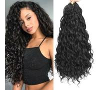 Pre Looped Ocean Wave Crochet Hair 8 Packs Boho Ocean Braids Short Curly Crochet Hair Pre Twisted Synthetic Deep Wavy Crochet Hair for Women (1B, 18 Inch)