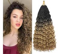 Pre Looped Ocean Wave Crochet Hair 8 Packs Boho Ocean Braids Short Curly Crochet Hair Pre Twisted Synthetic Deep Wavy Crochet Hair for Women (1B/27, 18 Inch)