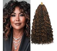 Pre Looped Ocean Wave Crochet Hair 8 Packs Boho Ocean Braids Short Curly Crochet Hair Pre Twisted Synthetic Deep Wavy Crochet Hair for Women (1BH30#, 14 Inch)