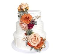Pre-Made Burnt Orange Silk Flowers for Cakes Decorations Sunset Terracotta Artificial Rose Peony Fall Wedding Cake Toppers Decorating Fake Floral Rust Anniversary Birthday Party Arrangements Table