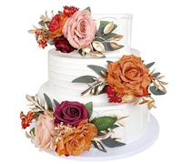 Pre-made Flower Cake Topper Decorations Burnt Orange Artificial Flowers for Cake Burgundy Gold Fall Wedding Cake Topper Display Boho Rustic Party Table Centerpieces Arrangements Bridal Baby Shower