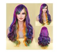 Pre Plucked 28inches Cosplay Wig Christmas Purple Half Pink Synthetic hair Wigs with Bangs for Black White Woman Heat Beginner Friendly