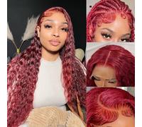 Pre Plucked Burgundy Deep Wave 13x4 Human Hair 99J Lace Frontal Wigs Brazilian Water Front Wig Beginner Friendly(12inches)