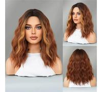 Pre Plucked Mid Cut Dyed Shoulder Length Wavy Curly Short Hair, Women's Wig, Full Head Set Hairstyle Beginner Friendly(Orange)