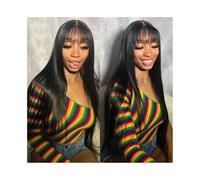 Pre Plucked Straight 3x1 MIddle Part Lace Wigs with Bangs Brazilian Human Hair Beginner Friendly(30inches)