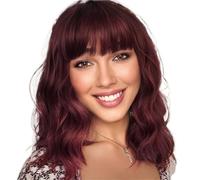 Pre Plucked Women's wavy bangs long curly hair wig versatile for commuting Beginner Friendly(Red)