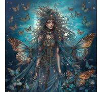 Pre Printed 11CT Cross Stitch kit for Adults Beginners,Blue Butterfly Fairy Girl,Embroidery DIY Advanced HandmadArt Lover Wall Crafts Decoration -40x40cm