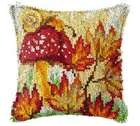 Pre Printed Pattern Cross Stitch Sofa Cushion Cover DIY Latch Hook Kits,3D Pillow Materials Package Latch Hook Embroidery Kits with Latch Hook Tool fit for Kids and Adults,43x43 cm (Maple Leaves)