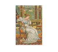 Pre-Raphaelite Beauty And The Beast Pl. 13 (1896) by Walter Crane Elegant Lady in Ornate Room Wall Art Poster Wall Art Aesthetic Canvas Painting Picture Living Room Decor Home Unframe 08x12inch