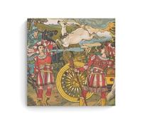 Pre-Raphaelite Wall Art Print - Walter Crane's 1896 Beauty And The Beast Pl. 14 with Knights, Deer And Chariot Elements Canvas Painting Wall Art Decorative Picture Prints Modern Decor Unframe 24x24in