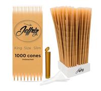 Pre Rolled Cones King Size Slim - 1000 Pack | Jeffriz | 110mm Natural Unbleached Raw Paper Cones with Tips | Slow Burning | Cone Loader & Smell Proof Tube Included | Bulk Pre Roll Brown Rolling Papers