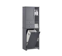Pre-sale SoBuy BZR104-DG, Tall Bathroom Storage Cabinet with Laundry Basket Slim Freestanding Bathroom Unit, Narrow Storage Cupboard with Shelves, Bat