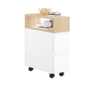 Pre-sale SoBuy FBT155-WN Slim Rolling Side Table with 2 Drawers - Bedside Table with Wheels for Small Spaces, Narrow Wheeled Nightstand for Bedroom/Li
