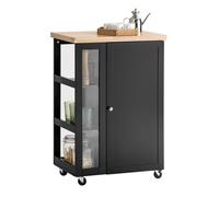 Pre-sale SoBuy FKW75-SCH, Kitchen Island on Wheels - Compact Kitchen Trolley Storage Unit with Cupboard, Side Rack & Worktop - Freestanding Butche