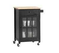 Pre-sale SoBuy FKW98-SCH, Kitchen Storage Trolley Serving Trolley Kitchen Cabinet Cupboard with Rubber Wood Worktop, Black