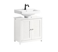 Pre-sale SoBuy FRG237-II-W, Under Sink Bathroom Cabinet with Adjustable Shelves, MDF Bathroom Storage Unit for Under Sink Storage, Anti-Mold Louvered