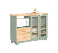 Pre-sale SoBuy FSB81-GR Kitchen Sideboard Cabinet with Microwave Shelf and Wine Rack - White Storage Cabinet 120cm with Glass Doors Modern Buffet fo