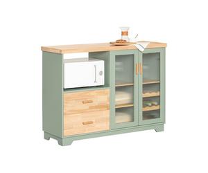 Pre-sale SoBuy FSB81-GR Kitchen Sideboard Cabinet with Microwave Shelf and Wine Rack - White Storage Cabinet 120cm with Glass Doors Modern Buffet fo