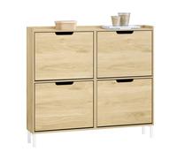 Pre-sale SoBuy FSR100-N, Narrow Shoe Rack Shoe Cabinet with 4 Flip Drawers Slim Wooden Storage Cupboard for Hallway Entrance Foyer or Understairs Natu