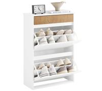 Pre-sale SoBuy FSR205-WN, Shoe Rack Narrow Shoe Storage Cabinet with 2 Adjustable Flip Doors & Drawer for 12 Pairs of Shoes, White & Wood Grain Finish