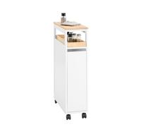 Pre-sale SoBuy NSR11-WN, Serving Trolley Slide Out Storage Rack Shelf on Wheels Mobile Storage Rack, White and Natural