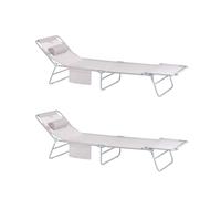 Pre-sale SoBuy OGS35-MIx2, Set of 2 Textilene Reclining Folding Chair, Adjustable Back Camping Chair, Beige