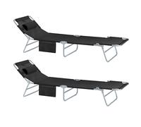 Pre-sale SoBuy OGS35-SCHx2, Set of 2 Textilene Reclining Folding Chair, Adjustable Back Camping Chair, Black