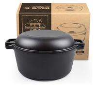 Pre-Seasoned Cast Iron Double Dutch Oven, 5.2 Litres Casserole Dish with Lid, Casted Pot for Camping Home Cooking BBQ Baking