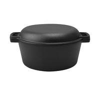 Pre Seasoned Cast Iron Dutch Oven with Skillet Cover, 4.5L 26cm Braising Pan, Dual Handles & Handle Covers for All Hob Types