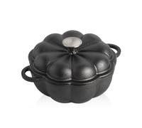 Pre-seasoned Cast Iron Garlic Roaster, Heavy Duty Garlic Roaster with Lid, Pumpkin Shaped Garlic Baker Garlic Cooker for Oven, Grill, Stove, BBQ, Barbecue (8.66” L x 7.08” W x 5.12” H/Black)