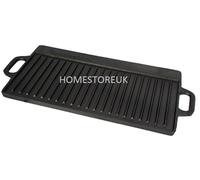 Buckingham Reversible Cast Iron Griddle Pan Pre-Seasoned Double Sided Grill Pan with Handle Flat & Ridged Surfaces for BBQ Grilling Oven Safe Gas Ceramic Induction Hob Compatible 50 cm