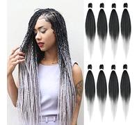 Pre Stretched 20 Inch 8 Packs Braiding Hair Extensions Braid Professional Yaki Synthetic Fiber Crochet Twist Braids Ombre Brown Black Blonde Hair Black to Silver Grey