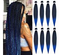 Pre Stretched 20 Inch 8 Packs Braiding Hair Extensions Braid Professional Yaki Synthetic Fiber Crochet Twist Braids Ombre Brown Black Blonde Hair Black to Dark Blue